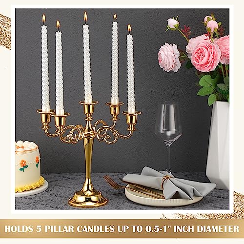 Gold 3-Piece 5-Arm Metal Candelabra - 10.24 Inch Tall Elegant Candle Holders
