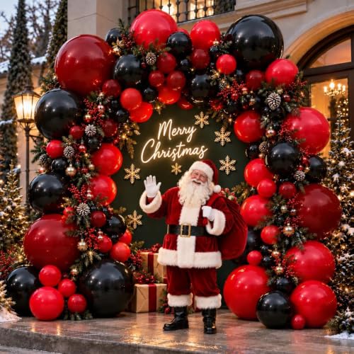 Red Black Balloon Garland Kit - Double Stuffed Burgundy & Black Balloons for Birthday Wedding Party Decor - Variation: Red Black