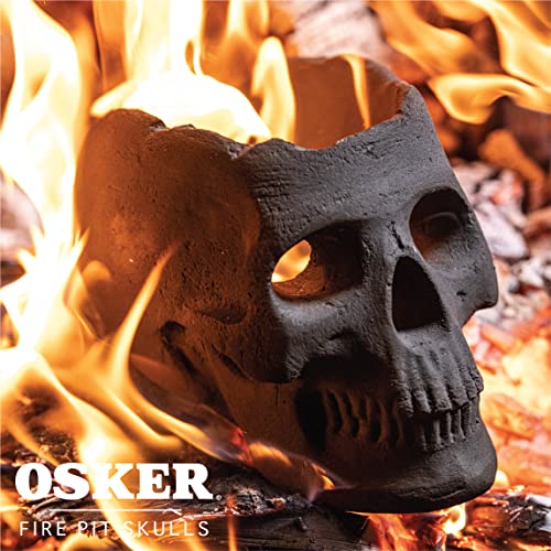 Open Top Fire Pit Skull with Fire Color Changing Packets - Black, 9 Inch