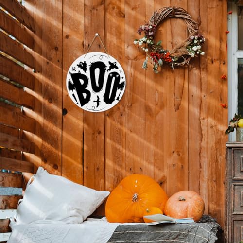 Halloween Boo Sign Wall Decor - Indoor Door Hanging for Halloween 12x12in - Halloween6 Variation