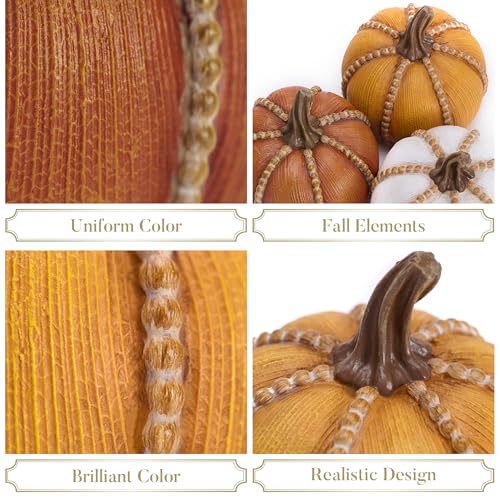 Set of 3 Fall Pumpkin Decor - Resin Autumn Centerpieces for Home, Thanksgiving & Halloween