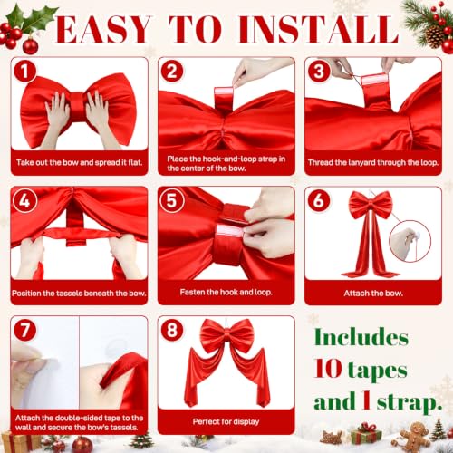 Large Red Christmas Bow Decoration - 70 x 22 Inches Oversized Satin Holiday Wreath Topper with Ribbon - Variation: Red / 70 x 22 Inch