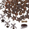 Vintage Rusty Metal Bells & Stars Christmas Craft Kit with Twine & Ribbon - 82 Pieces