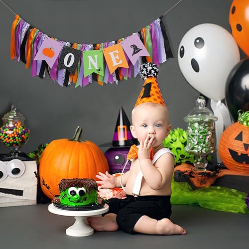 Halloween First Birthday High Chair Banner Pumpkin Witch Hat Decorations