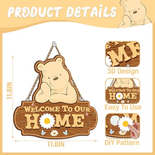 Winnie Welcome Sign for Door Decor - Interchangeable Holiday Sign - Housewarming Gift - Variation of Welcome Sign