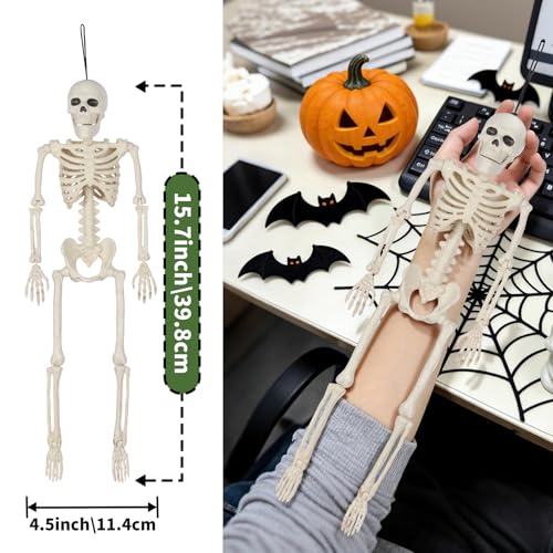 Halloween Skeleton Decorations - 16 Inch Full Body Posable Skeletons, White, 6-Pack