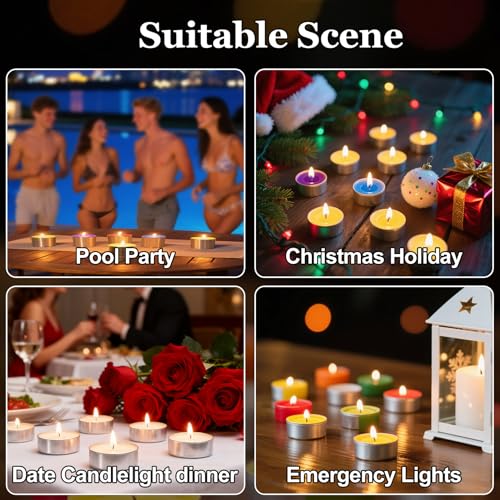 Multicolor Tealight Candles 25 Pack - Smokeless 4-Hour Burn, DIY Decor