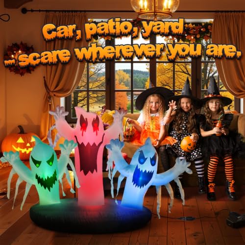 Halloween Inflatable Ghost Car Decorations Kit with LED Lights – Trunk or Treat, Outdoor Use, Includes Ropes & Stakes Variation of Ghost