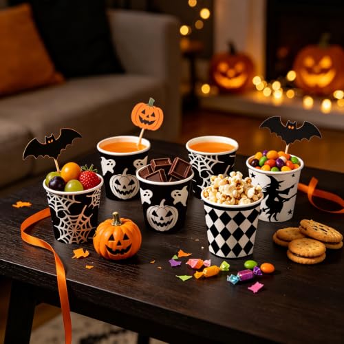 Halloween Paper Cups 3oz Black White Witch Pumpkin Spider Web Ghost Variation of THIS listing