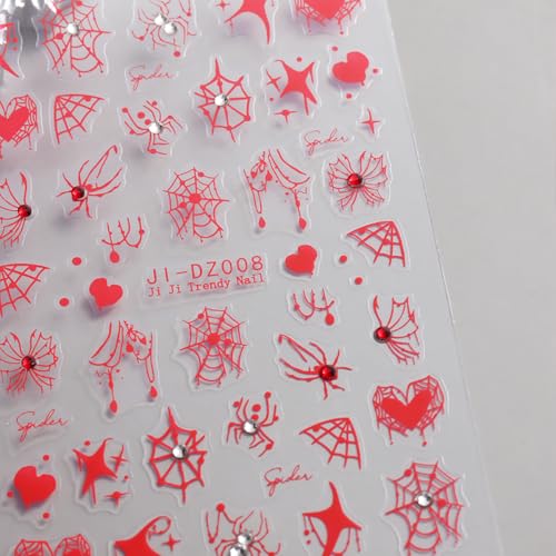 Halloween Nail Stickers 3D Self-Adhesive Spider Web with Rhinestones - Pumpkin-11 Variation
