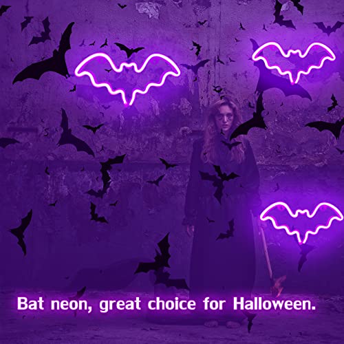 Purple Bat Neon Sign Halloween Wall Decor LED Light for Room or Party