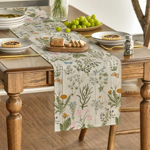 Wood Floral Table Runner 13x120 Inch - Spring Summer Home Decor