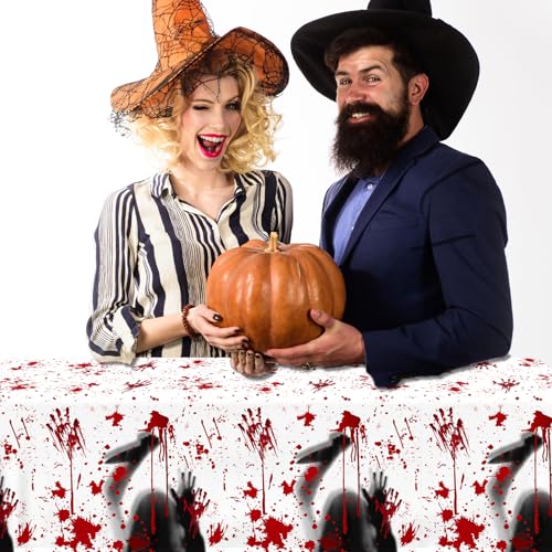 Halloween Bloody Handprint Tablecloth Set - Spooky Waterproof Horror Decor, 2 Pcs