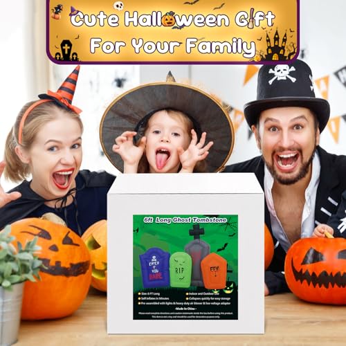 6FT Inflatable Tombstones Set with LED Lights Halloween Decor - VIKIMORA