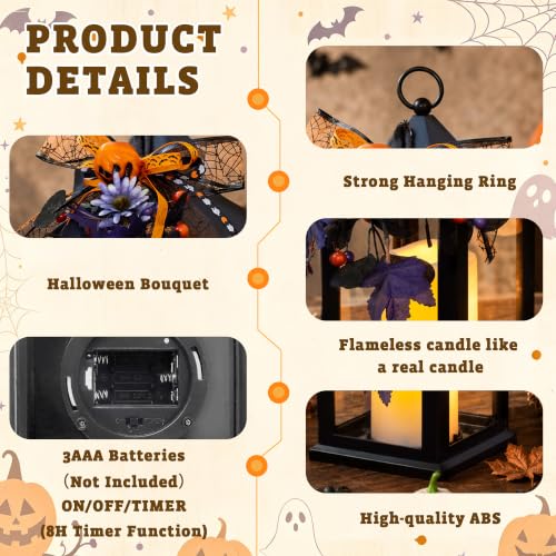 Halloween Decorative Candle Lanterns with Timer - 14 Inch Black Pack of 1 - Indoor Outdoor Decor