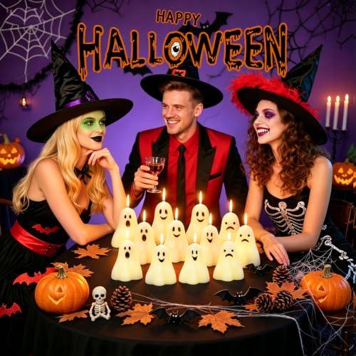 Ghost Candles Set - 12 Pack Mini Soy Wax Halloween Decorations - Ghost 2 / 12 Packs