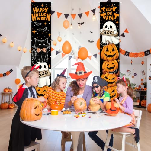 Halloween Porch Banner 2 Pack - Ghost Pumpkin Trick or Treat Front Door Decor