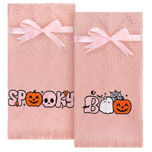Halloween Pink Ghost Hand Towels - Cotton Bathroom & Kitchen Decor, 30x13 Inches