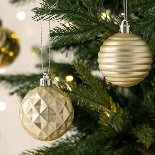 Valery Madelyn White Gold Christmas Ornaments Set 24ct - Shatterproof Holiday Tree Decorations