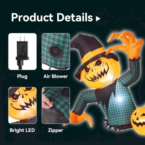 Halloween Inflatable Giant Pumpkin Ghost Decoration - 5FT Outdoor Yard Decor with LED Lights - Variation: Pumpkin Ghost