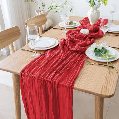 Red Cheesecloth Table Runner 10FT 3-Pack Boho Sheer Rustic Linen