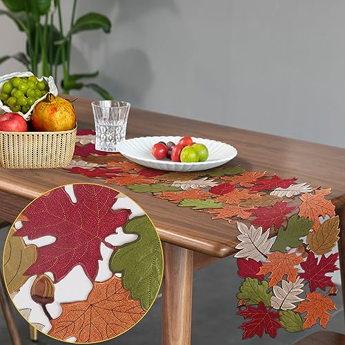 OWENIE Fall Leaves Table Runner 13x120 Inches Autumn Harvest Decor