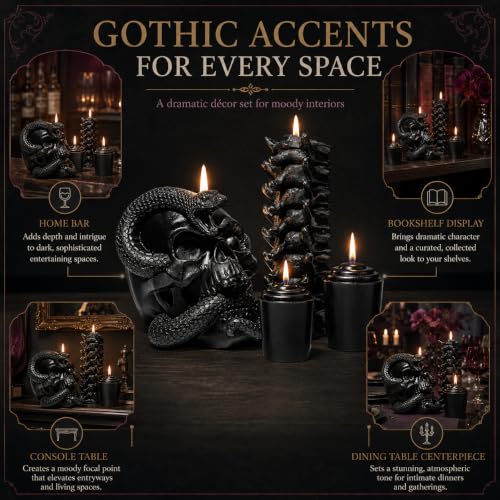 Halloween Skeleton & Snake Candles 4 Pack - Spooky Gothic Decor
