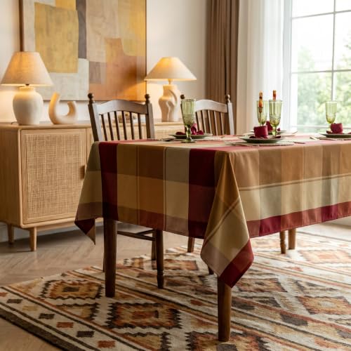 Polyester Plaid Tablecloth 60x102 Inches Spillproof Indoor Outdoor