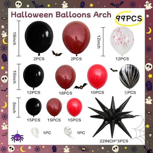Burgundy Black Halloween Balloon Arch Kit - Spooky Party Decorations with Latex and Foil Balloons
