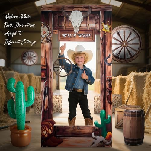 Western Party Decorations Set with Backdrop and Props for Cowboy Theme Events