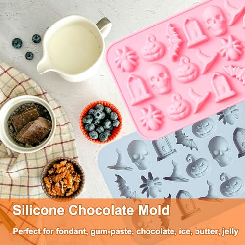 Halloween Silicone Mold 3D Pumpkin Skull Candy Gummy Chocolate Molds - Pink & Blue