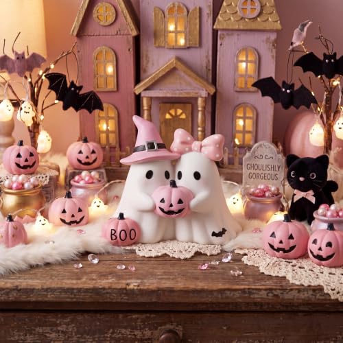 Pink Halloween Ghost Figurine - Resin Decor with Pumpkin & Witch Hat - Variation: Ghost