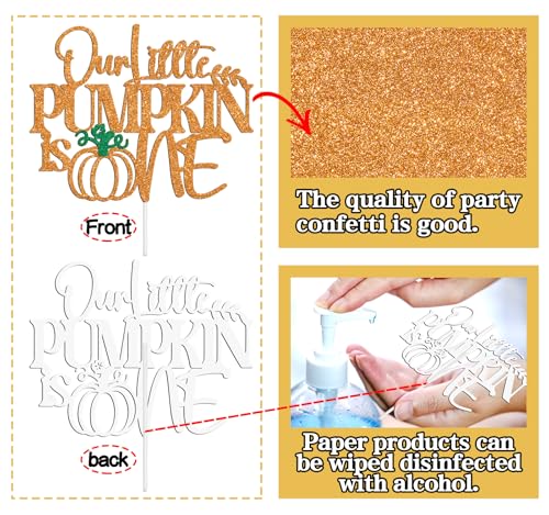 First Birthday Cake Topper Our Little Pumpkin is One Fall Halloween Decor Glitter