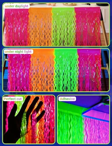 Glow in the Dark Fringe Curtain Backdrop Decorations with Variation Macaron Orange Yellow Fuchsia