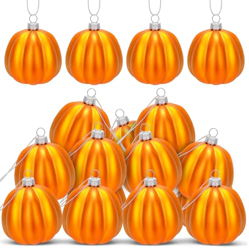 12 Pcs Fall Pumpkin Hanging Ornaments - Realistic Orange Decor Balls