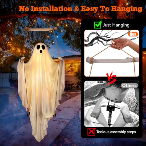 White 5FT Hanging Ghost with Remote Control Halloween Decorations Outdoor