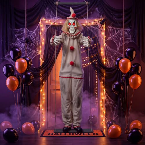 5.9 Ft Outdoor Scary Swinging Clown Halloween Prop with Sound & Light Eyes