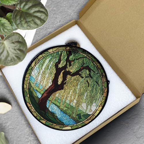 Willow Tree Suncatcher Stained Glass Window Hanging - Weeping Willow, Indoor Wall Art, Color15