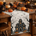 Haunted Castle Halloween Table Runner 13x72in for Home Decor - Orange Pumpkins & Ghosts