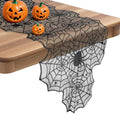 Halloween Lace Spider Web Table Runner Black 18x72 Inches - Spooky Decor