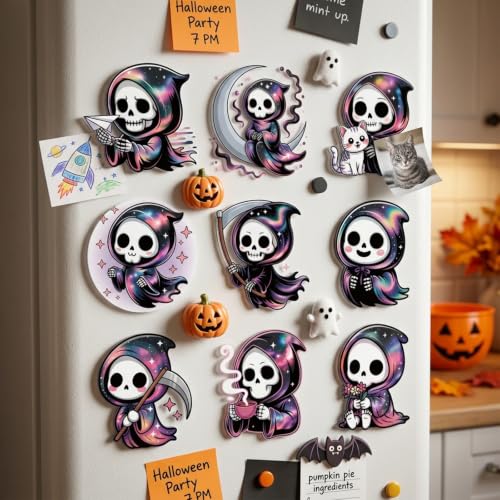 Halloween Refrigerator Magnets - 24 Cute Grim Reaper Pastel Goth Decor for Kitchen & Office