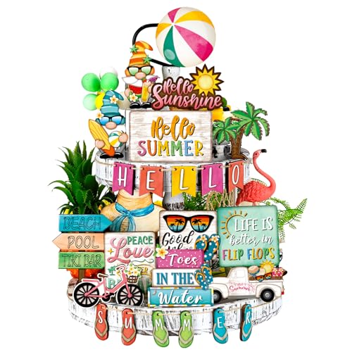 Summer Tiered Tray Decor Set with Flamingo Gnome - 26 Pieces