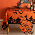 Halloween Haunted House Rectangular Waterproof Tablecloth 60 x 120 Inches - Orange