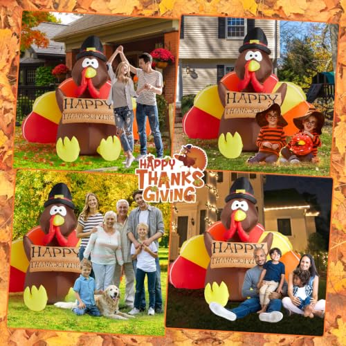 Danxilu 6 Ft Thanksgiving Inflatable Turkey with LEDs - Outdoor Yard Decor