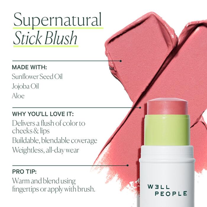 Well People Supernatural Stick Blush - Creamy Hydrating Multi-Use Color Stick for Cheeks & Lips | Vegan, Berry
