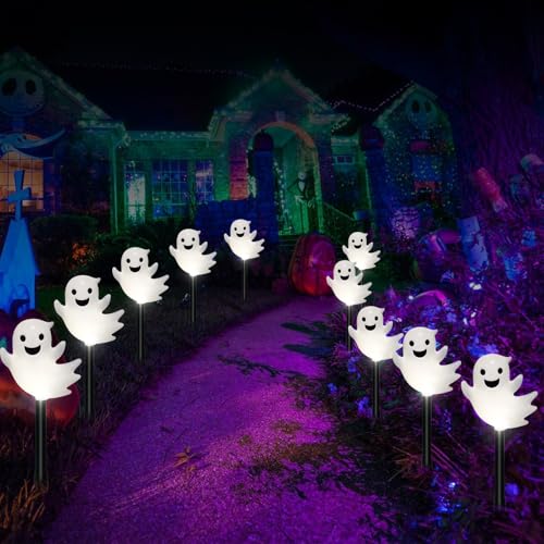 Solar Halloween Ghost Pathway Lights - 10 Pack, 3D Spooky Yard Decor, Variation of This Listing