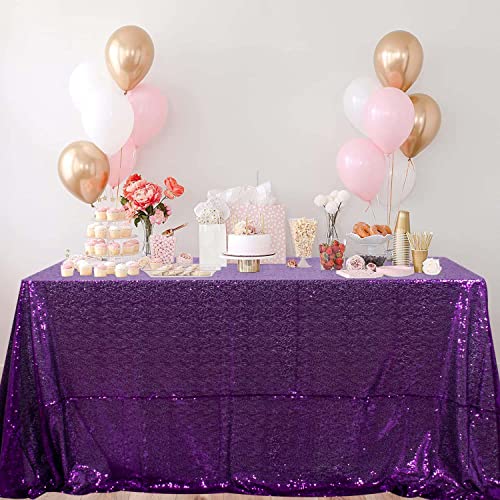 Rectangular Purple Sequin Tablecloth 50x72-Inch for Parties & Events - Sparkly Fabric Overlay
