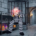 Scary Skeleton Cage Halloween Decor with Motion Sensor and Glowing Red Eyes