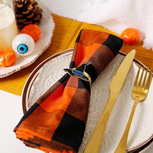 Halloween Wizard Hat Napkin Rings Set of 6 - Black Witch Hat Table Decor