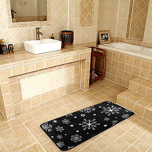 Indoor Doormat Non Slip Floor Rug - Washable Christmas Snowflake 39x20 Inch - Black